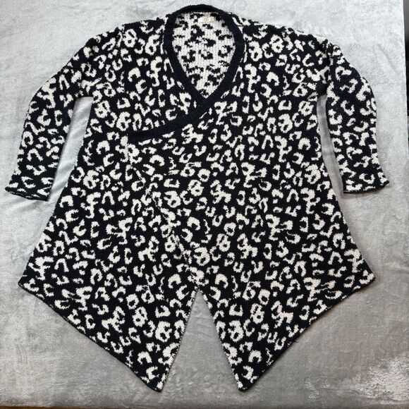 UGG Sweater Women L Black Ivory Animal Print Phoebe Cozycore Print Wrap Cardigan - Picture 1 of 8